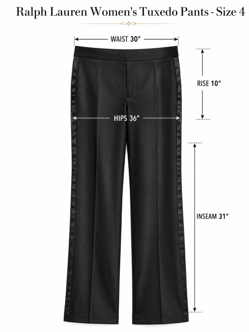 Lauren Ralph Lauren Black Straight-Leg Pants with Satin Side Stripe size 4 - Picture 2 of 3